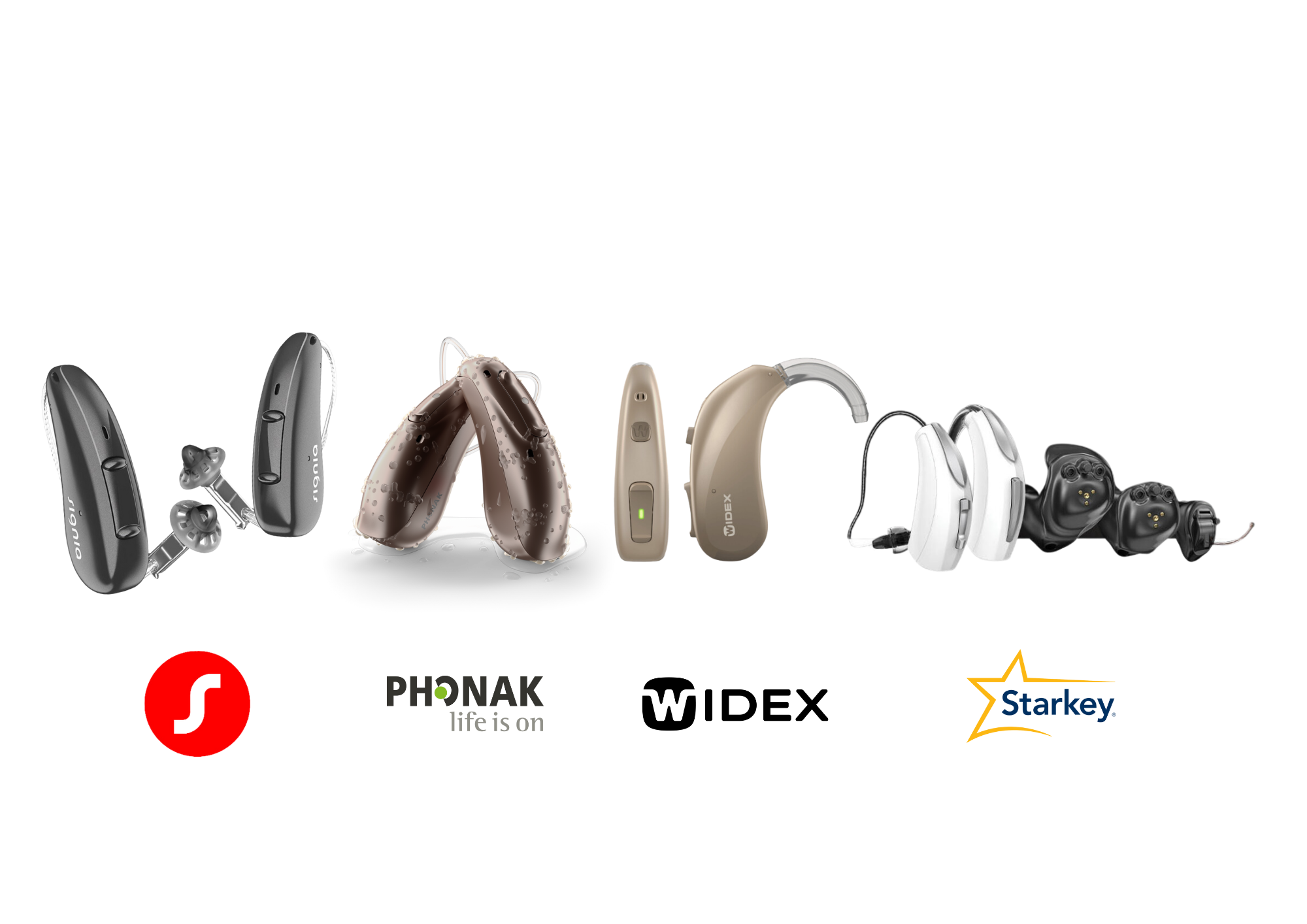 Signia,Phonak,Widex and Starkey hearing aids