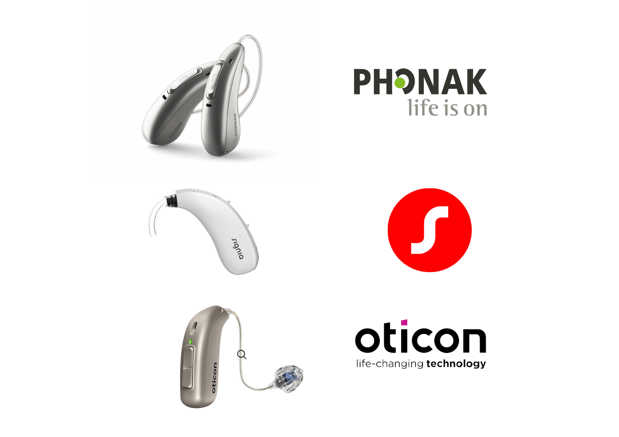 Phonak, Signia and Octicon hearing aids