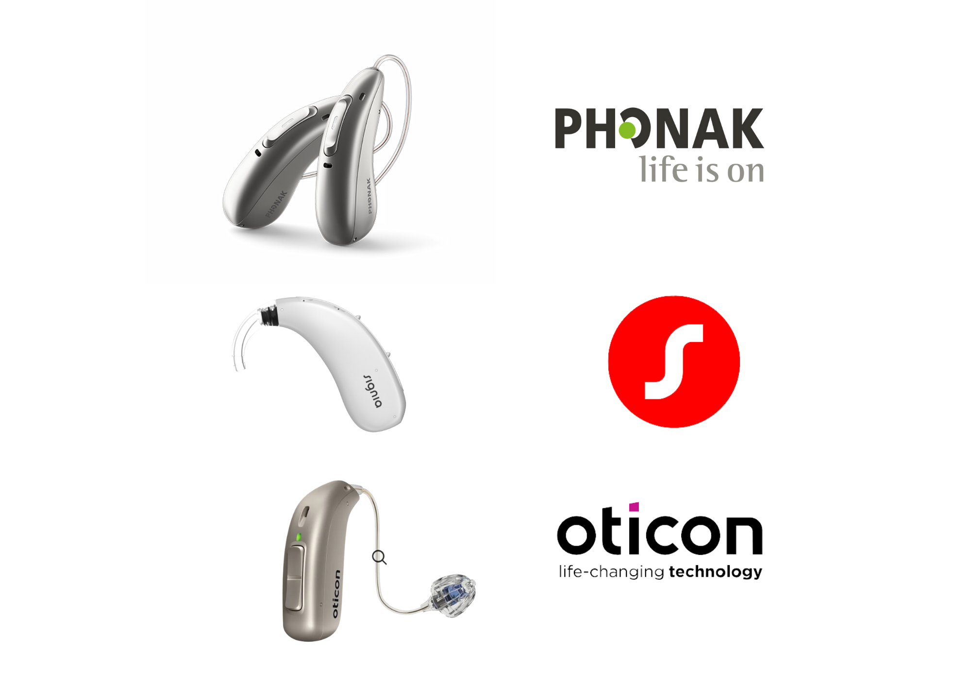 Phonak, Signia and Octicon hearing aids