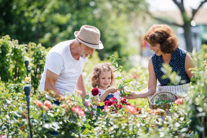 Family in garden